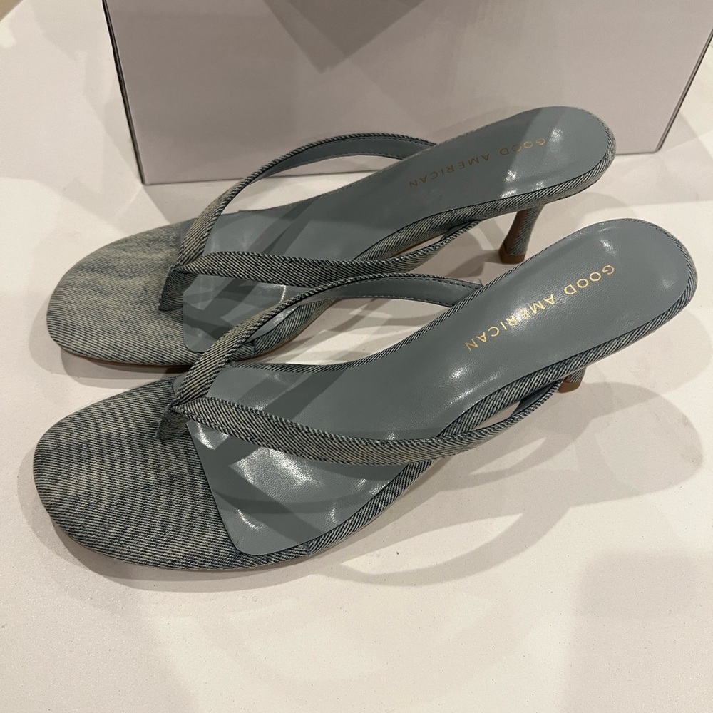 Good American Denim Mule Heeled Sandals